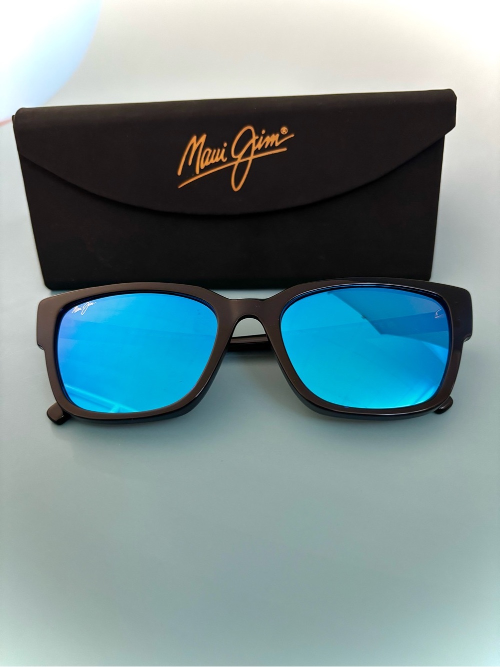 Maui Jim KOU Women’s Sunglasses - Black Cat Eye Frame with Blue Mirrored Lenses-